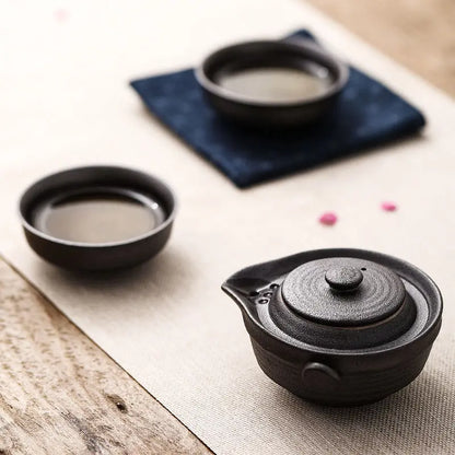 DecorBites™ Kung Fu Tea Set: Teapot, 2 Teacups, Travel Green Tea Cups, Ceramic Gaiwan