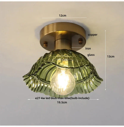 DecorBites™ Green Flower Glass Copper Ceiling Light - Nordic Modern LED, Living Room Bedroom Hallway Fixtures