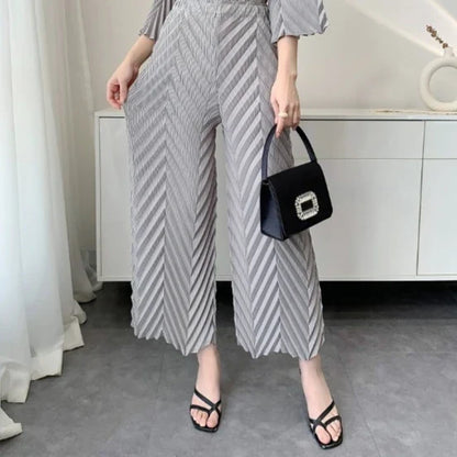 Spring New Women Handmade Pleated Pants Set Comfortable Casual Seven