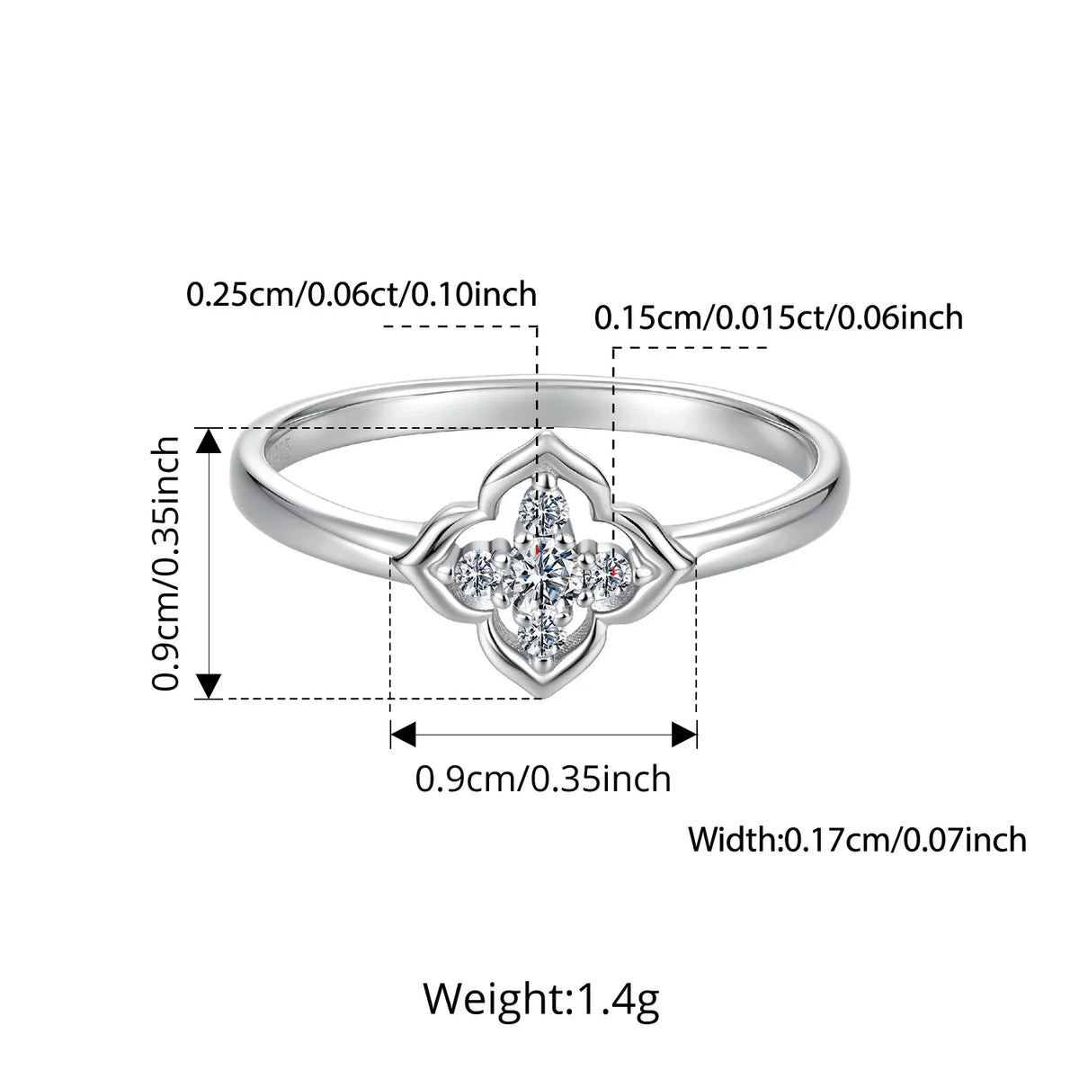 Bamoer Moissanite Four-Leaf Clover Ring Lucky 925 Sterling Silver D