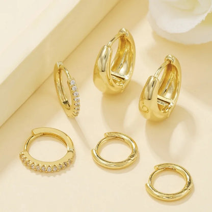 3 Pairs Stainless Steel Crystal Zirconia Hoop Earrings for Women