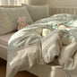 DecorBites™ Lace Duvet Cover Bedding Set 4Pcs French Washed Cotton for Single Double Bed