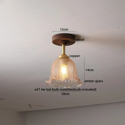 DecorBites™ Green Glass LED Ceiling Lights: Modern Copper Wood Indoor Lamp