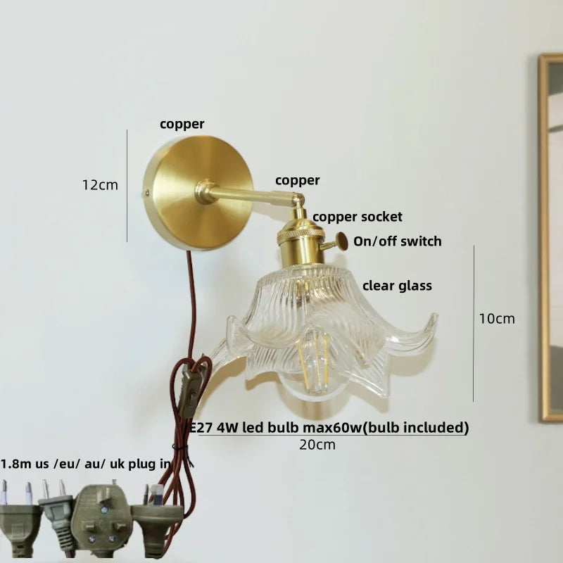 DecorBites™ Glass Pull Chain LED Wall Lamp Copper Socket Study Living Room Stair Light