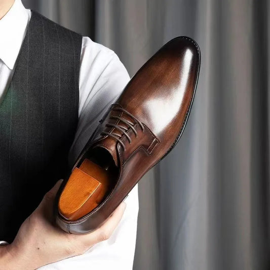 Business Casual Shoes Trend Patent Leather Men Wedding Shoes Gold Blue