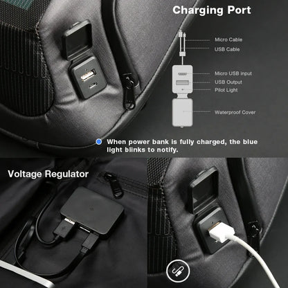 Factory Wholesale Unisex Fashion Waterproof Solar Panel Backpack with USB Solar Battery Pack Solar Backpack Charger