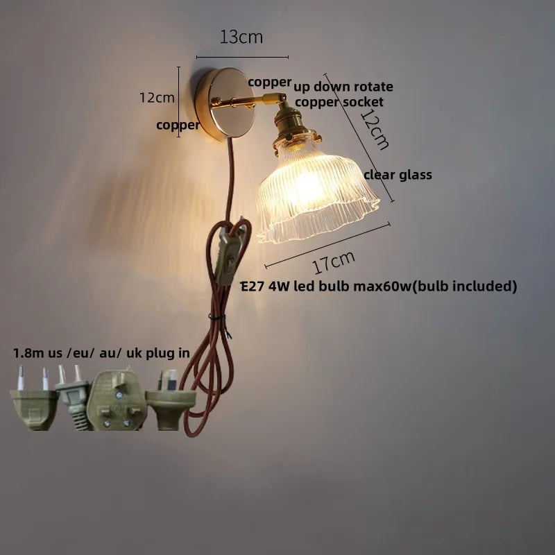 DecorBites™ Glass Rotate Copper Wall Sconce | Pull Chain Switch LED Light Fixture