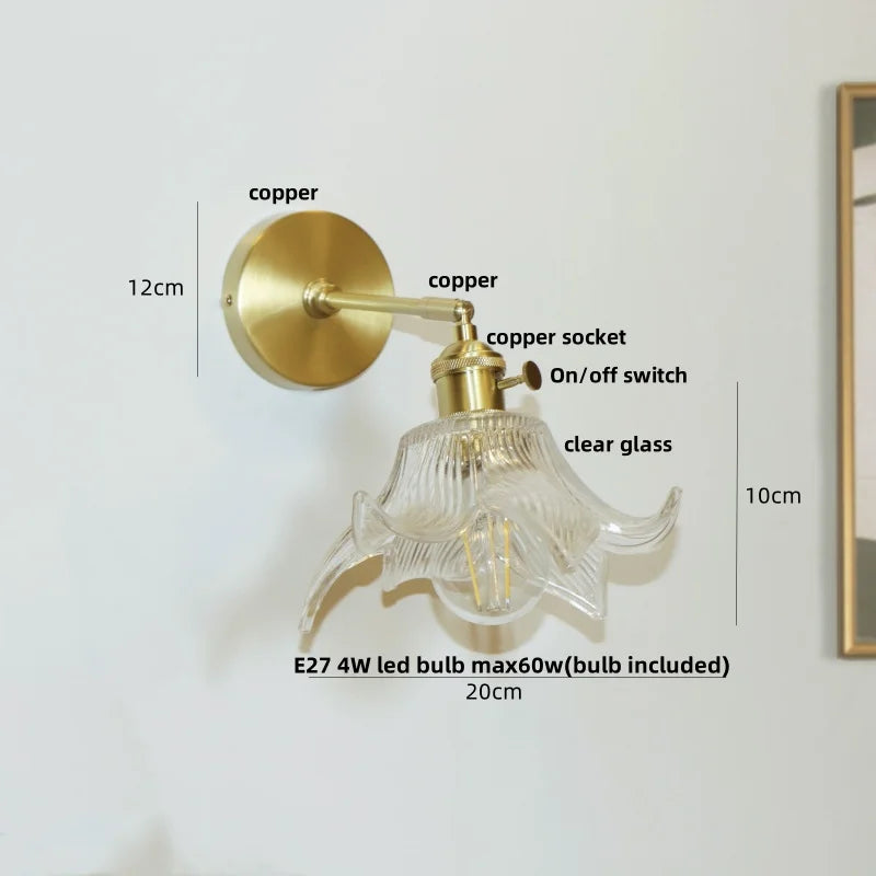 DecorBites™ Glass Pull Chain LED Wall Lamp Copper Socket Study Living Room Stair Light