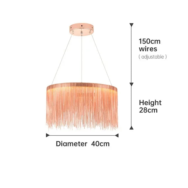 DecorBites™ LED Aluminum Tassel Chandelier: Modern Waterfall Pendant Light for Living Room, Hotel, Hall