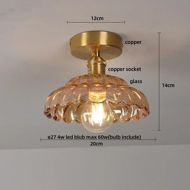 DecorBites™ Green Flower Glass Copper Ceiling Light - Nordic Modern LED, Living Room Bedroom Hallway Fixtures