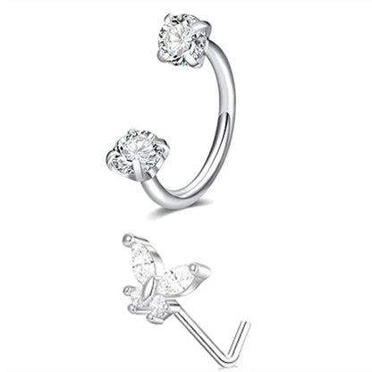 6/2pcs Horseshoe Nose Rings with L-Shape Nose Stud, Stainless Steel
