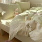 DecorBites™ Lace Duvet Cover Bedding Set 4Pcs French Washed Cotton for Single Double Bed