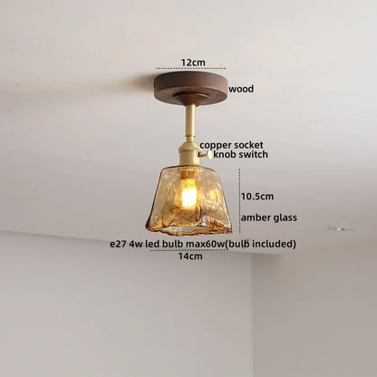 DecorBites™ Green Glass LED Ceiling Lights: Modern Copper Wood Indoor Lamp