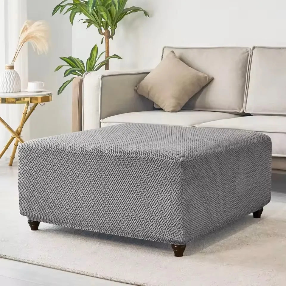 T-Shape Jacquard Square Stool Cover Ottoman Stool Cover Elastic Sofa Footrest Slipcovers for Living Room Office Home Decor