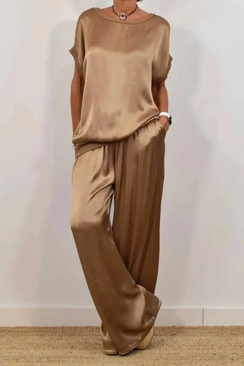 Casual Solid Color Two Piece Set Loose O-Neck Short Sleeved Pullover