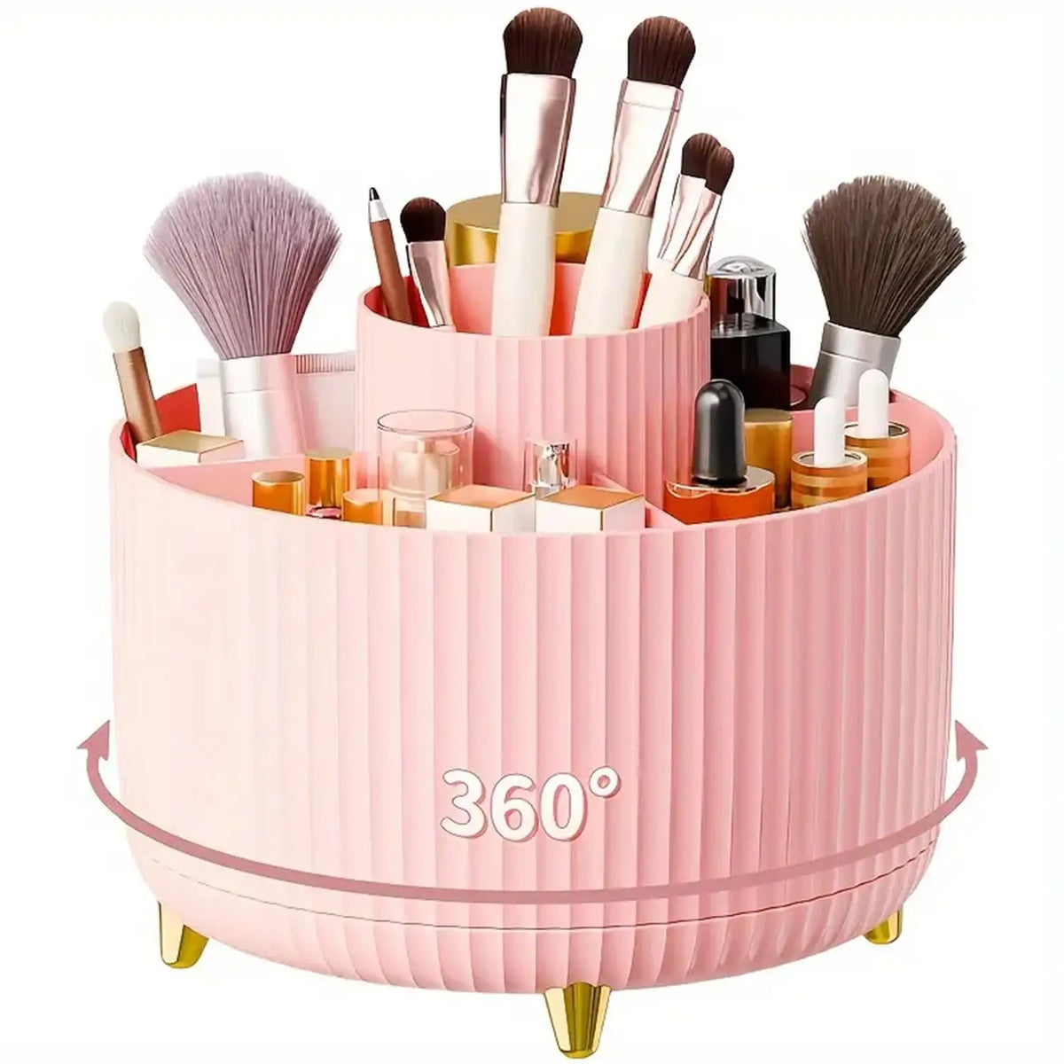 360° Rotating Makeup Organizer - 1pc Plastic Cosmetic Storage with 5