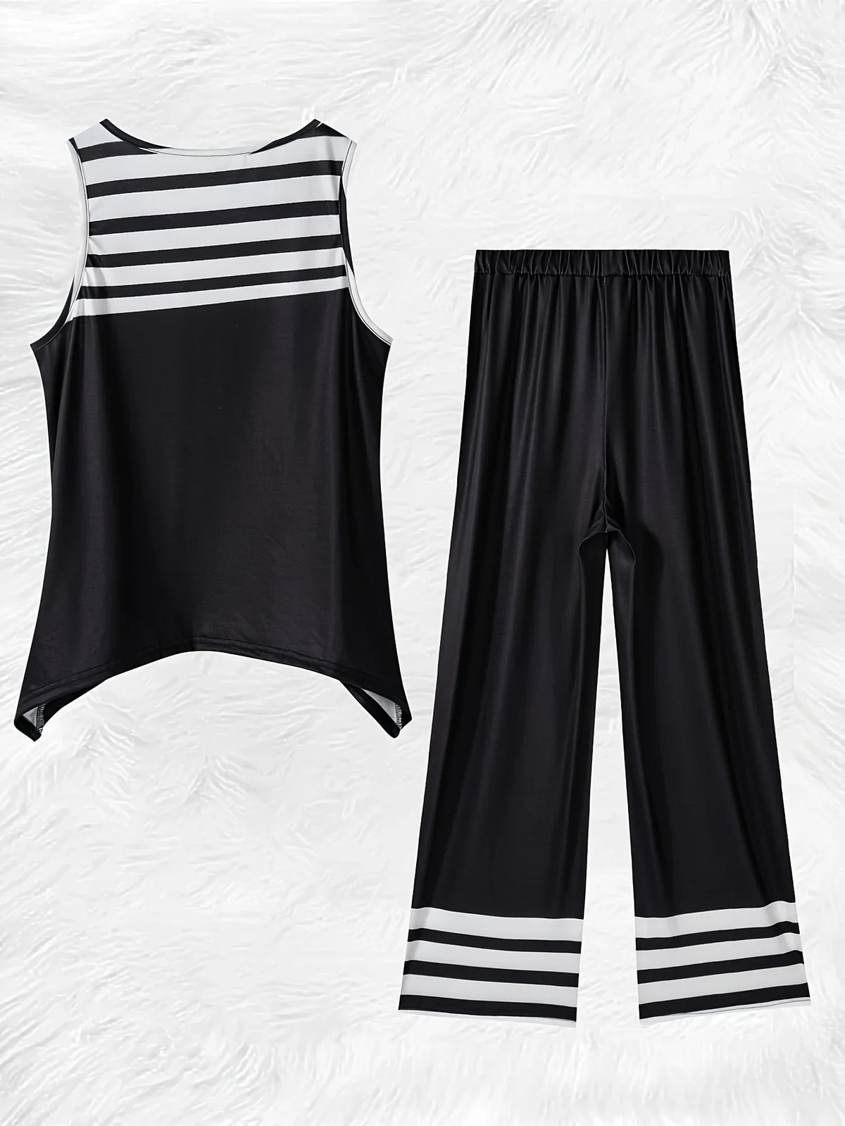 Printed Design Spring and Summer collection Black And White Stripes Pattern vacation style women's pants suit