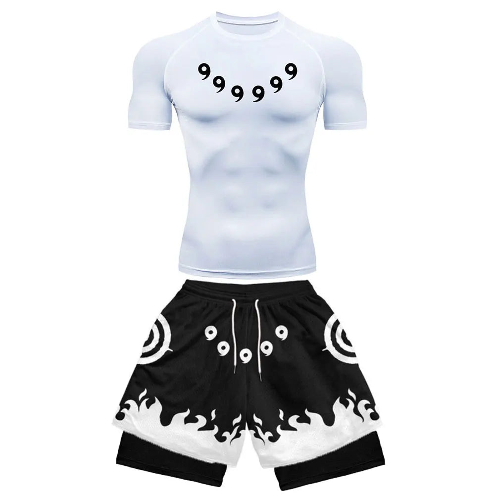 Anime Compression Set Running Sport Fitness Suit for Men Quick Dry