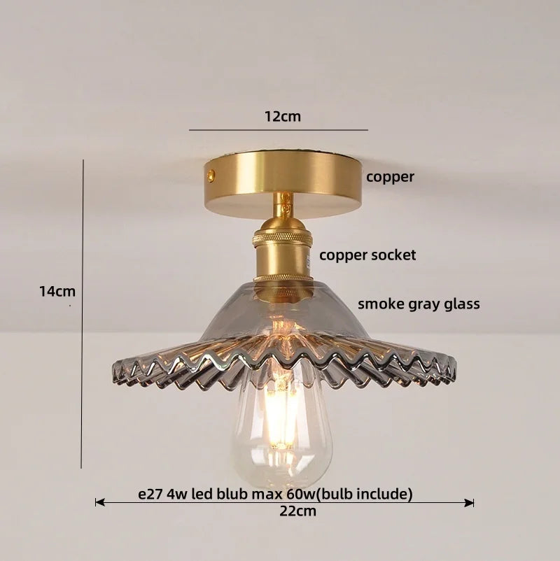 DecorBites™ Green Flower Glass Copper Ceiling Light - Nordic Modern LED, Living Room Bedroom Hallway Fixtures