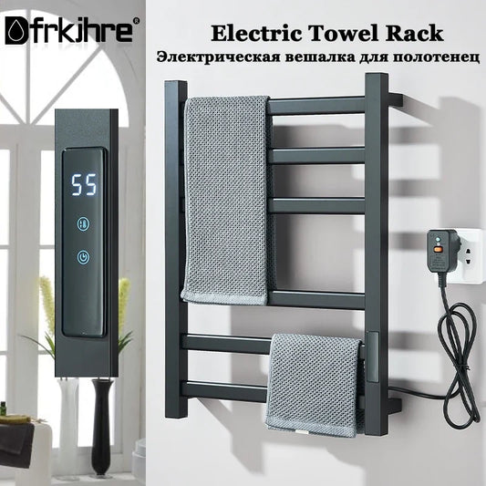 Black/White Electric Towel Rack With Digital Display Touch Temperature&Time Control Smart Heated Towel Rail Towel Warmer