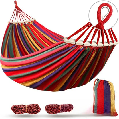 Canvas Hammock Anti-Roll Double Camping with Curved Wooden Poles