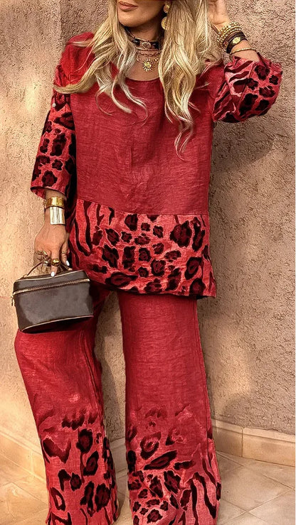 New Summer Leopard Print Two Piece Set Women Fashion Casual Loose