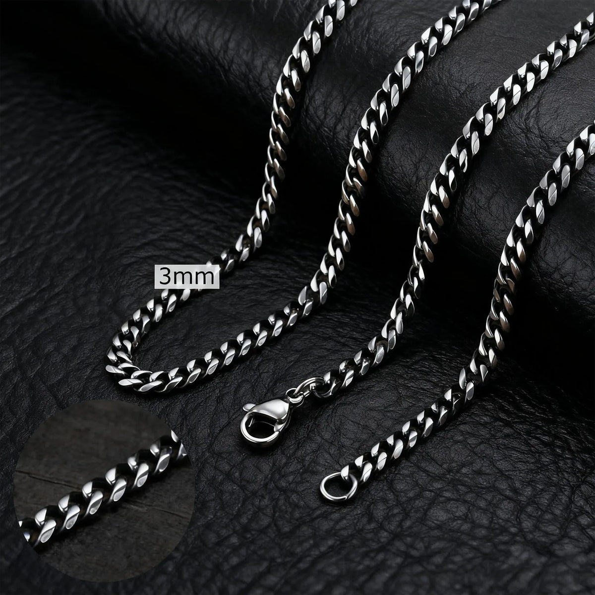 3-11mm Classic Cuban Chain Necklace for, Silver Black Gold Grey Color
