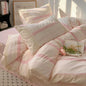 DecorBites™ Lavender Lace Bedding Set: Single Queen Size Duvet, Sheet, Pillowcases