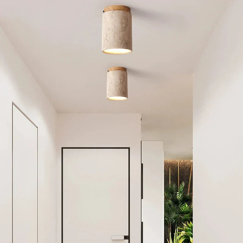 DecorBites™ Japanese Style Stone Wood Round Ceiling Light for Living Room and Corridor