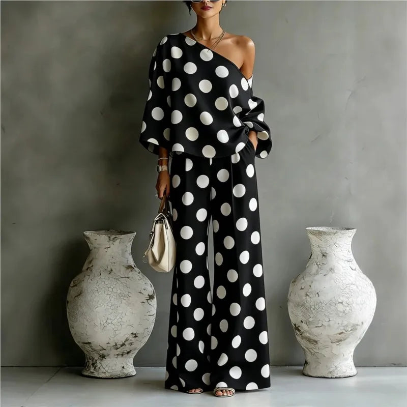 Bohemian Fashion Polka Dot Print Two-Piece Set Woman's Foreign Style