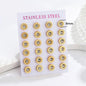 12 Pairs Pack Stainless Steel Round Shape Cubic Zircon Roman Numeral