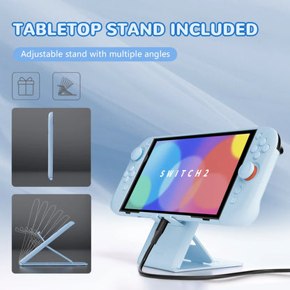 PlayVital Solid Color Protective Case for Nintendo Switch 2, Anti-Scratches Hard Shell Dockable Grip Cover with  Foldable Stand