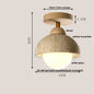 DecorBites™ Japan Style LED Ceiling Light Yellow Travertine Stone Wood Base Bedroom Luminaire