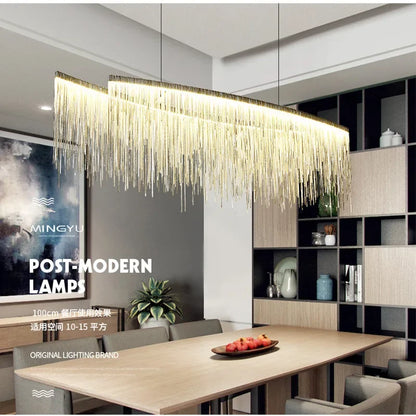 DecorBites™ LED Aluminum Tassel Chandelier: Modern Waterfall Pendant Light for Living Room, Hotel, Hall
