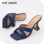Blue Women's Shoes Fashion Summer Women's Slippers Square Toe Solid