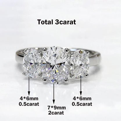 3/6cttw Real Moissanite Engagement Ring with Certificate 3-Stone Oval