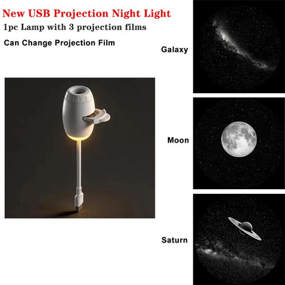 Romantic LED Starry Sky Night Light USB Powered Saturn Galaxy Projector Lamp for Car Roof Party Room Ceiling Decor Plug and Play