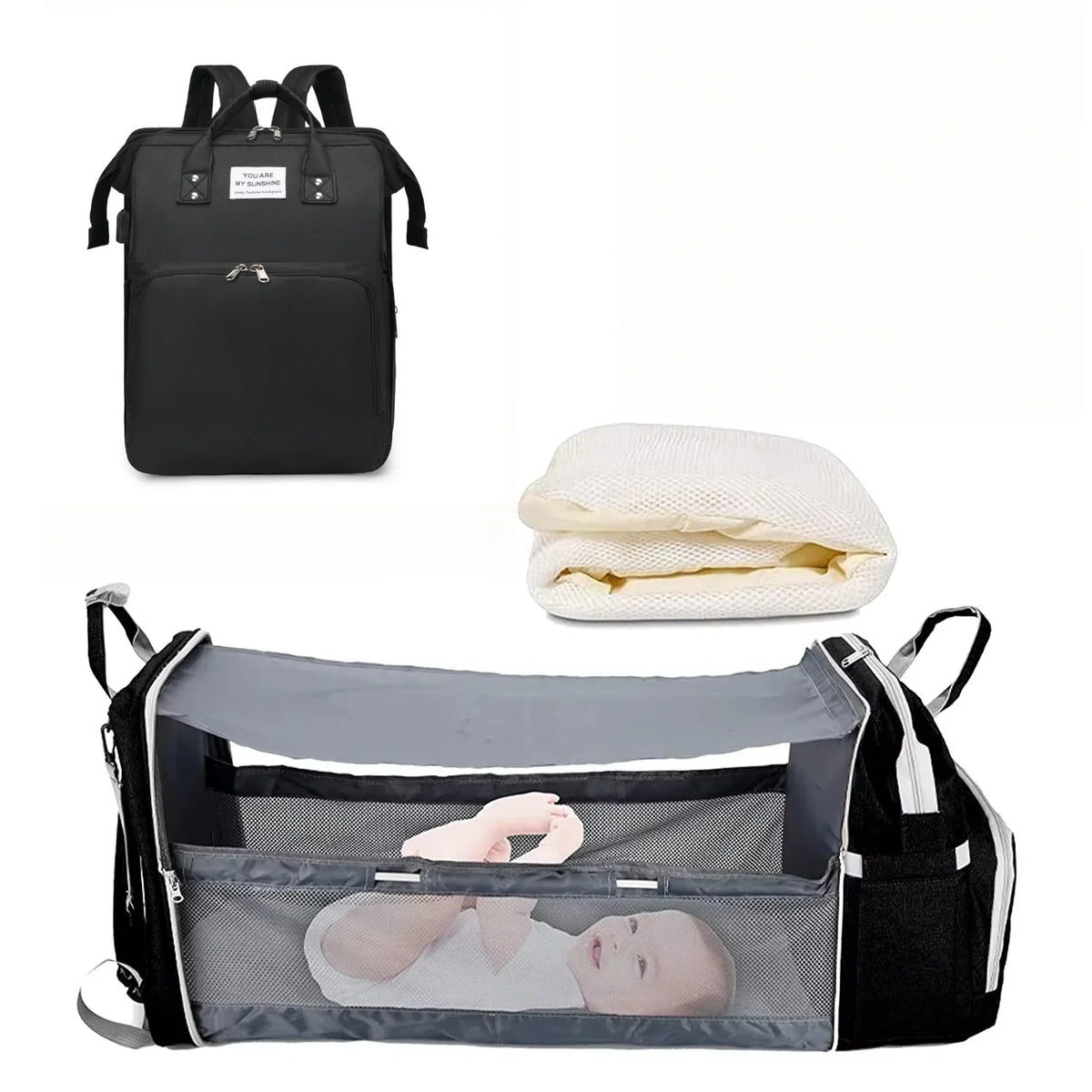 3 in 1 Diaper Bag Backpack Foldable Baby Bed Waterproof Travel Bag