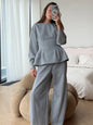 BJTZ Spring Autumn Women Solid Crew Neck Long Sleeve Top Wide Leg