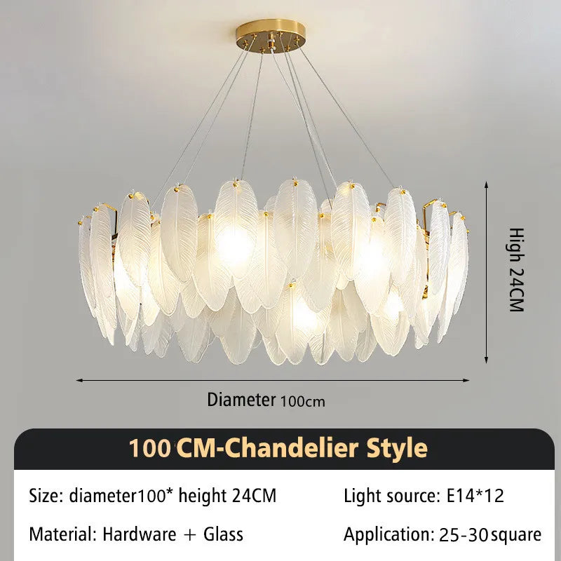 DecorBites™ Glass Feather Chandelier: Luxury Art Decor for Living Dining Room
