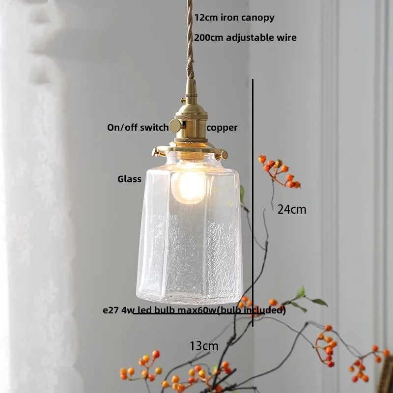 DecorBites™ Glass LED Pendant Lamp Modern Copper Socket Hanging Light