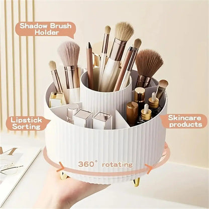 360° Rotating Makeup Organizer - 1pc Plastic Cosmetic Storage with 5