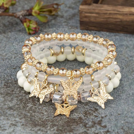 4pcs Bohemian Butterfly Charm Bracelet Set for Women Crystal Beads
