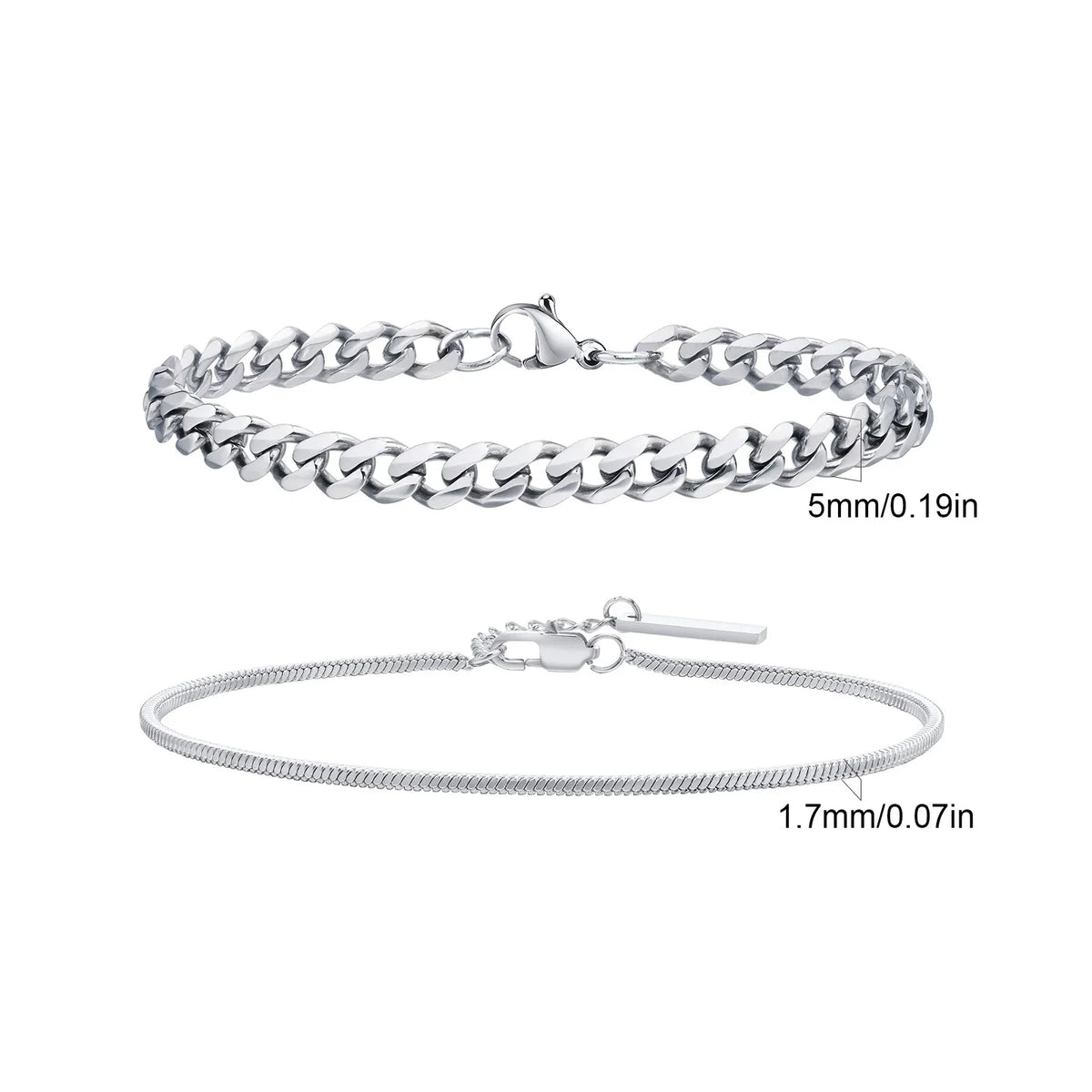 2pcs Men's Chain Bracelets, Stainless Steel Silver Gold Black Color