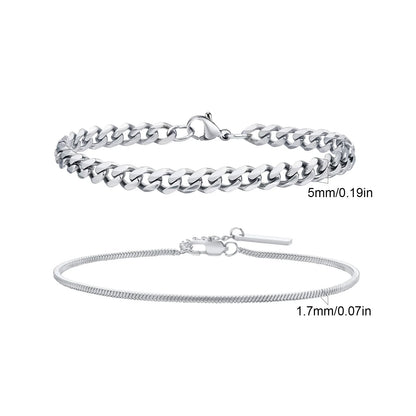 2pcs Men's Chain Bracelets, Stainless Steel Silver Gold Black Color