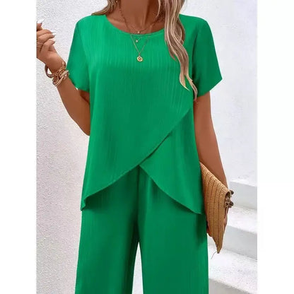 2 Pieces Women Sets Summer Short-Sleeved Irregular Round-Neck Loose