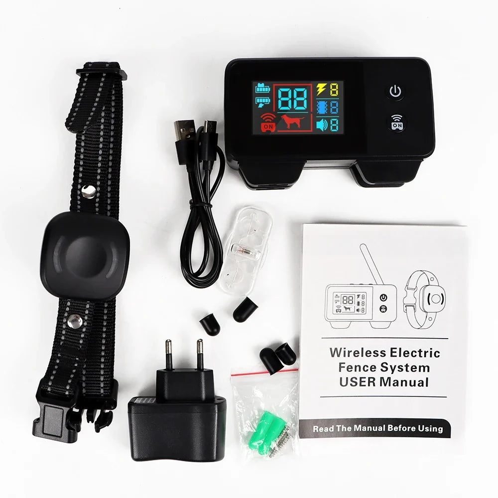 New480M Dog Wireless Electric Fence Electric Shock Vibration Sound 3 Modes Color Screen Display Dog Training Collar Pet Supplies