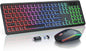 USB Wireless Keyboard and Mouse Set RGB Backlit Rechargeable Light Up Letters Full-Size Wireless Keyboard for Computer