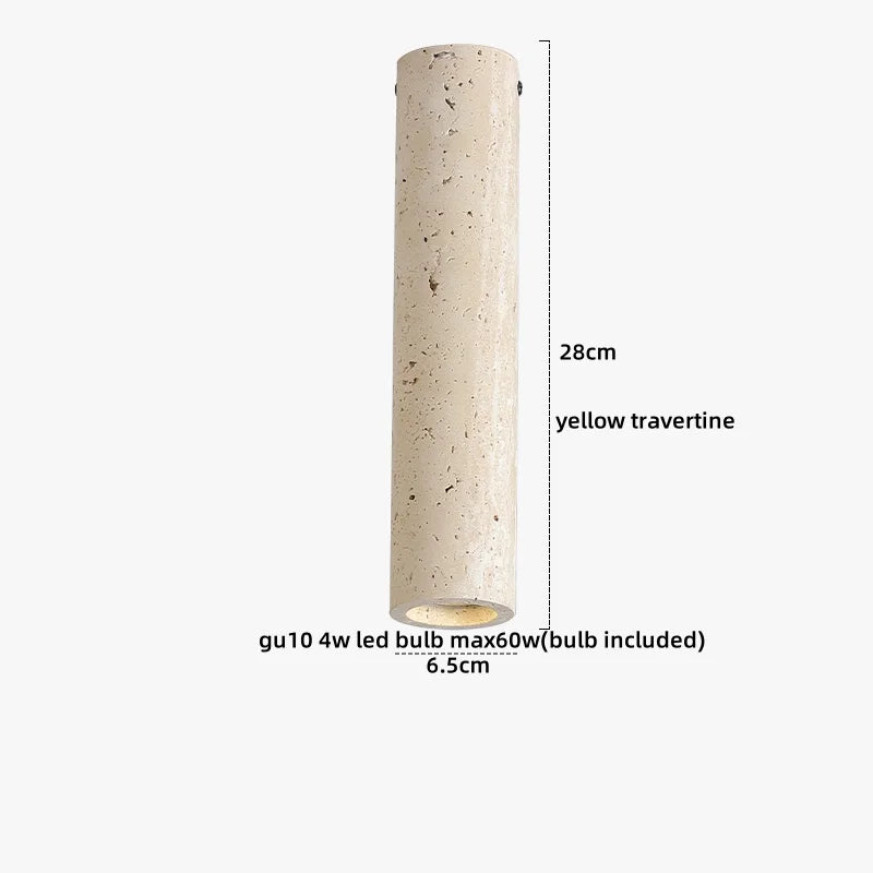 DecorBites™ Japan Style LED Ceiling Light Yellow Travertine Stone Wood Base Bedroom Luminaire