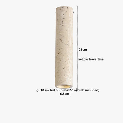 DecorBites™ Japan Style LED Ceiling Light Yellow Travertine Stone Wood Base Bedroom Luminaire.